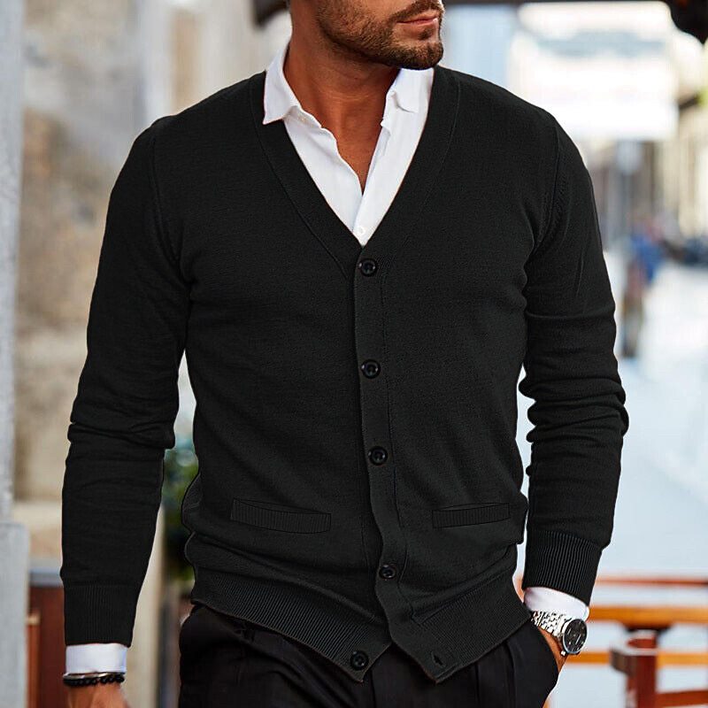 Men's V-Neck Cardigan in Black