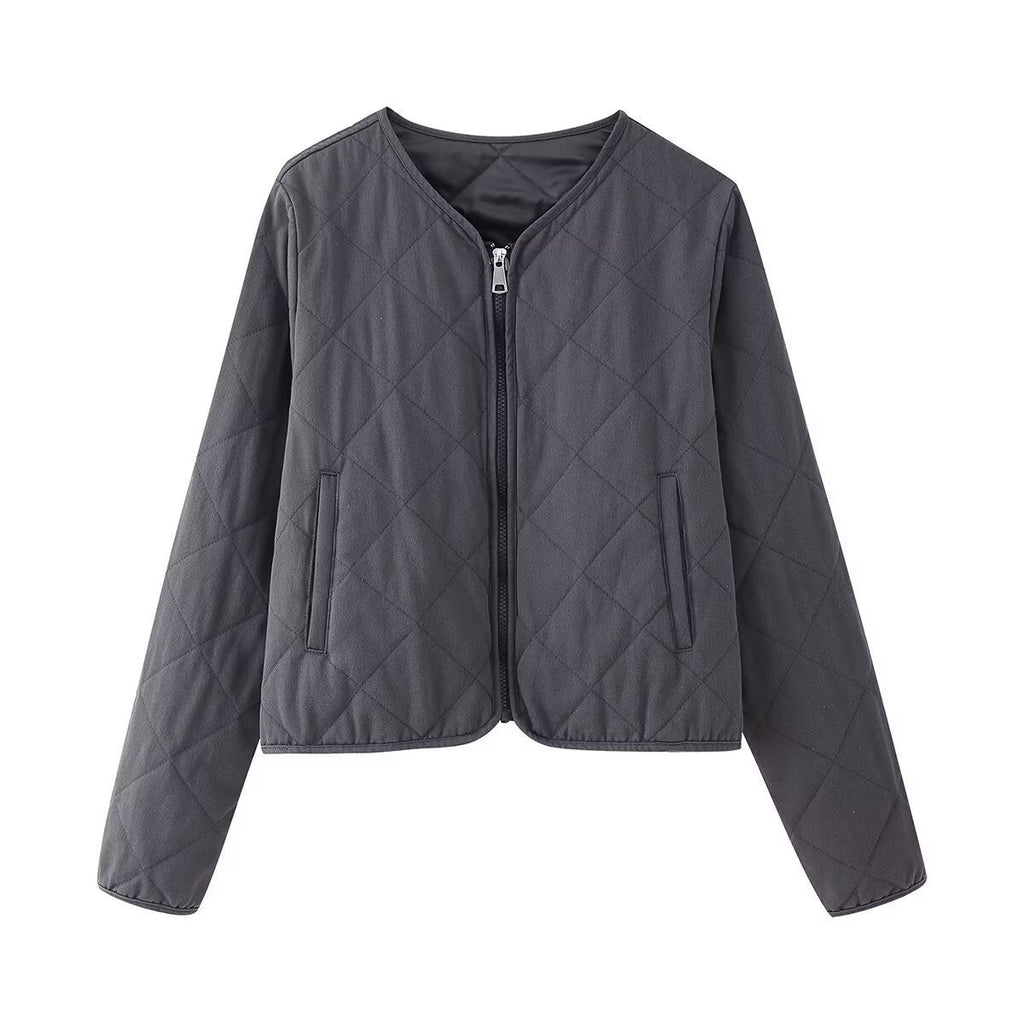 Women's Quilted Bomber Jacket with Front Zip