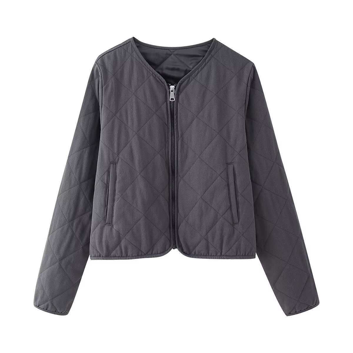 Women's Quilted Bomber Jacket with Front Zip