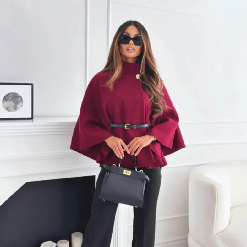 Women's High-Neck Buttoned Cape