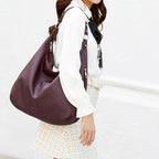 Women's Oversized Leather Hobo Shoulder Bag, Soft Crescent Shape