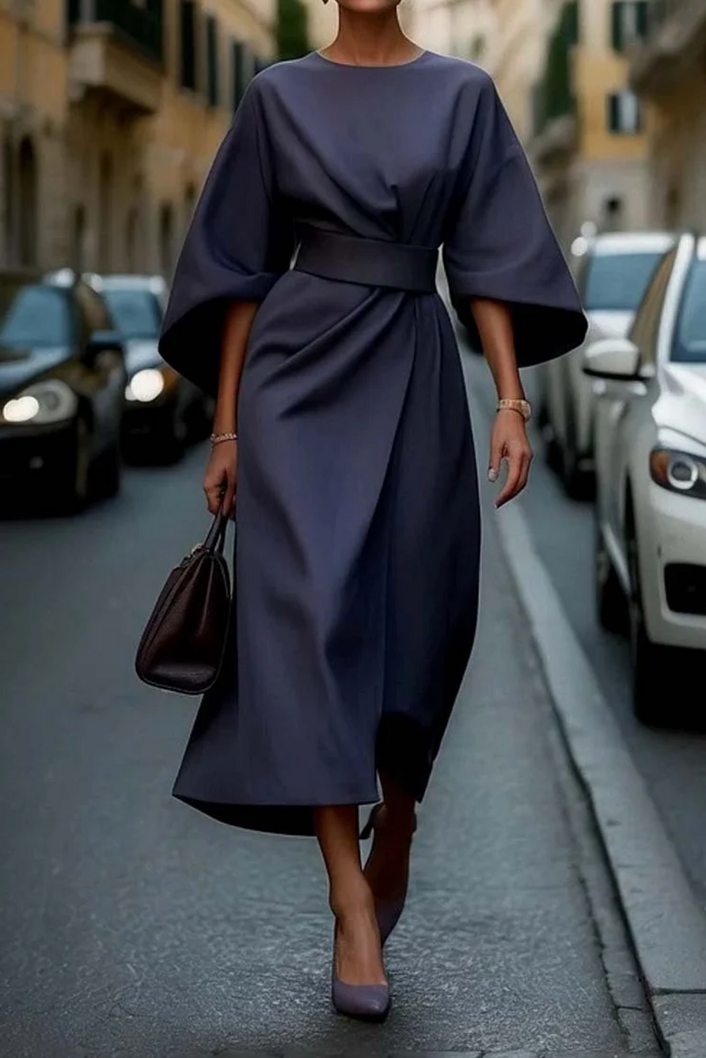 Women's Lantern Sleeve Midi Dress, Structured Fit – view 2