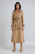 Women's Belted Double-Breasted Long Trench Coat