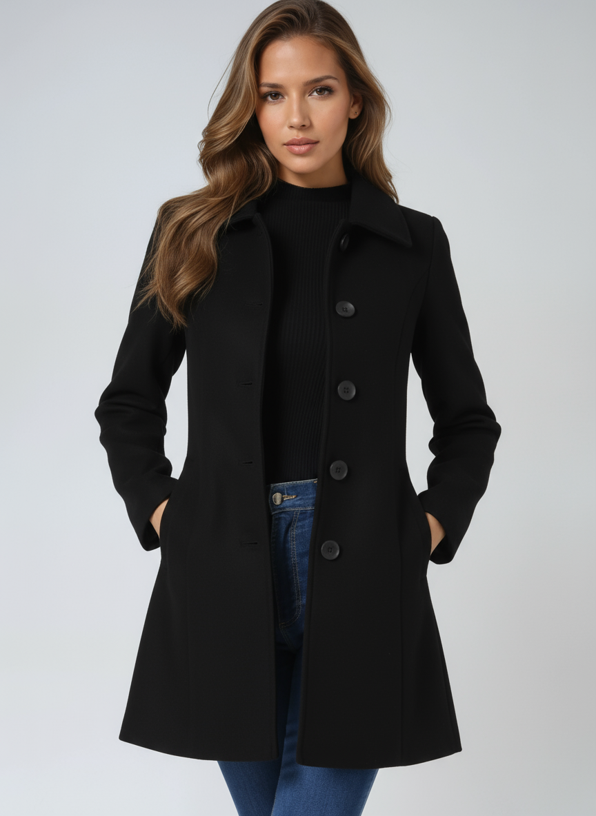 Women's Tailored A-Line Midi Coat, Lapel Collar – detail