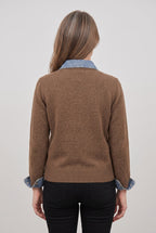 Women's Denim-Look Cardigan in Brown, back view