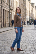 Women's Denim-Look Cardigan in Brown, lifestyle