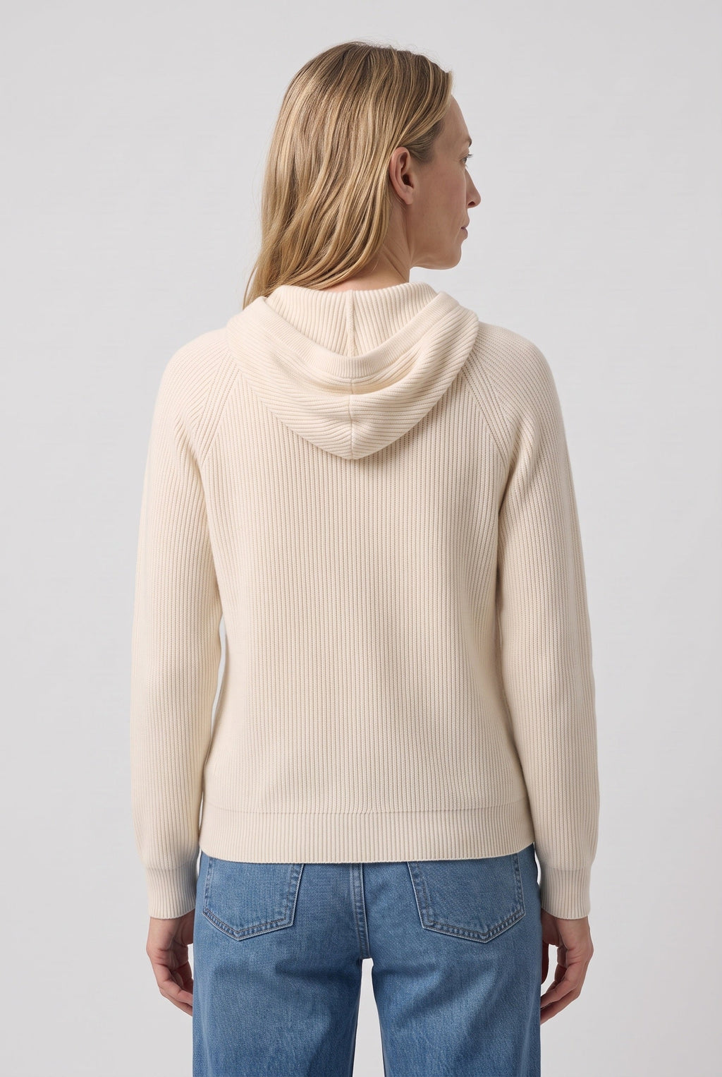 Women's Relaxed Ribbed Hoodie, Drawstring Pullover - back