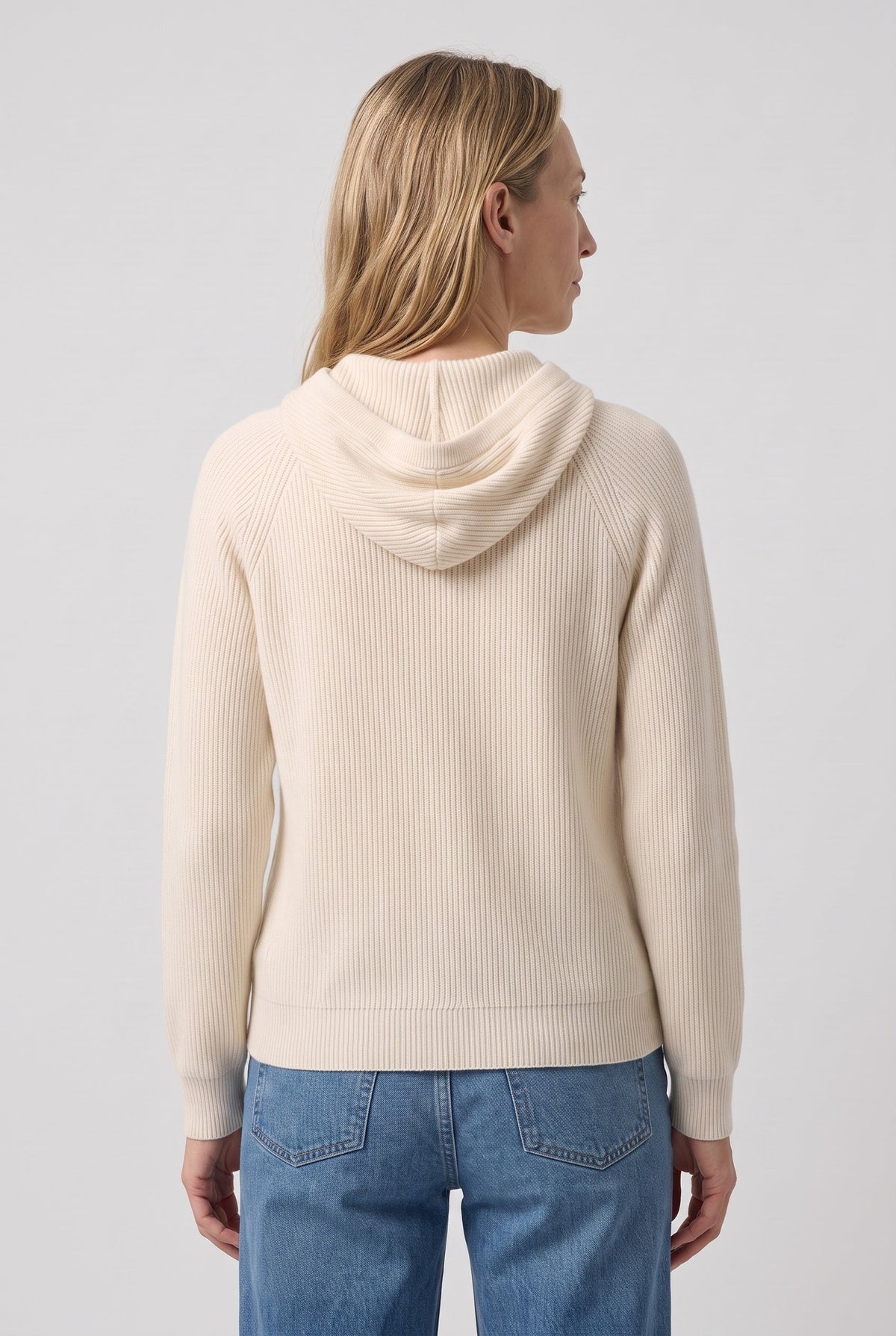 Women's Relaxed Ribbed Hoodie, Drawstring Pullover - back