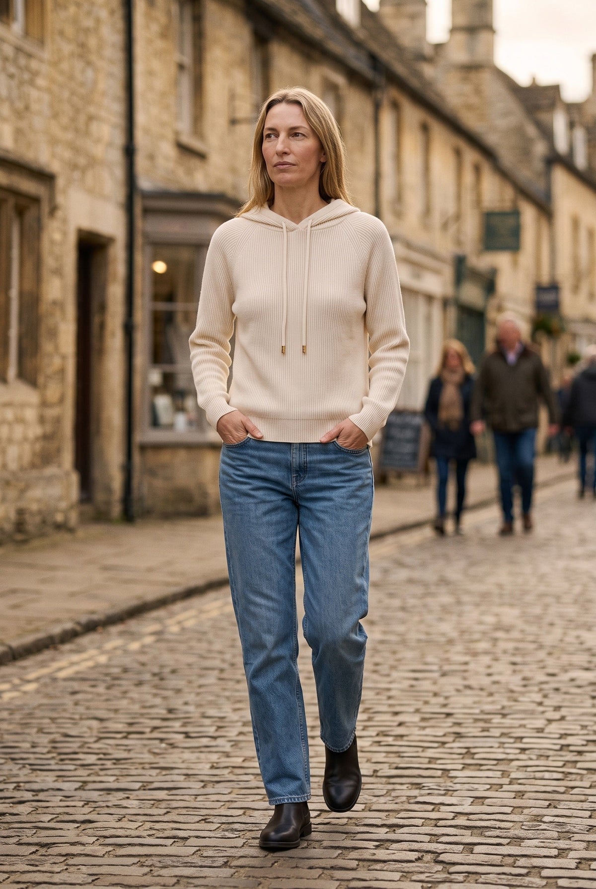 Women's Relaxed Ribbed Hoodie, Drawstring Pullover - lifestyle