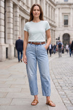 Women's High-Waist Barrel-Leg Cropped Jeans view