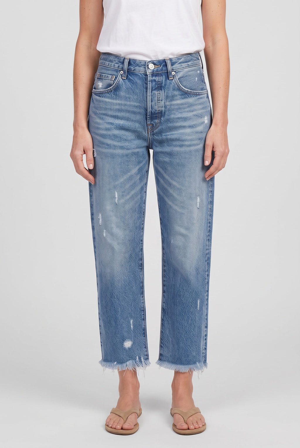 Women's Straight-Leg Cropped Jeans, Fringed Hem