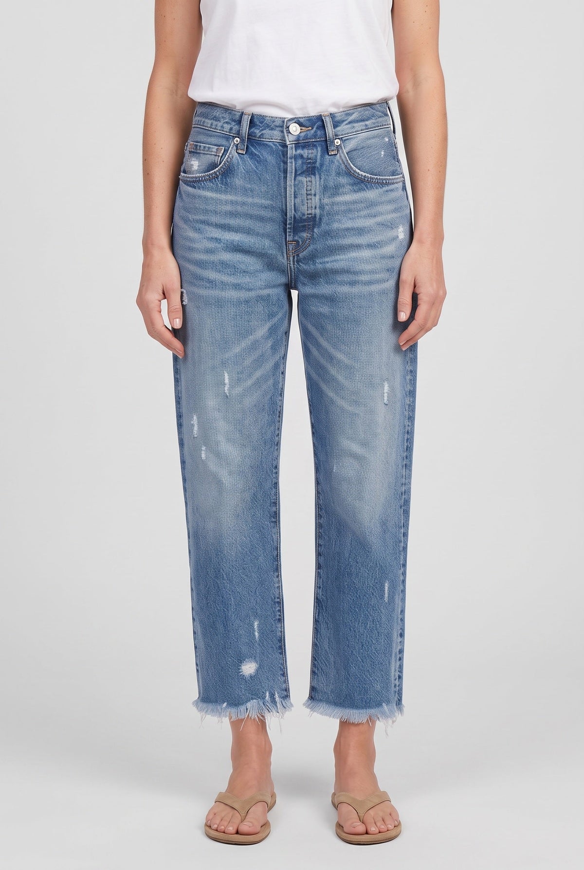 Women's Straight-Leg Cropped Jeans, Fringed Hem