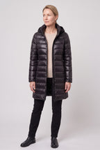 Women's Hooded Longline Puffer Jacket in Black