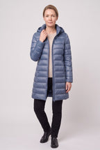 Women's Hooded Longline Puffer Jacket in Blue