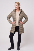 Women's Hooded Longline Puffer Jacket in Khaki