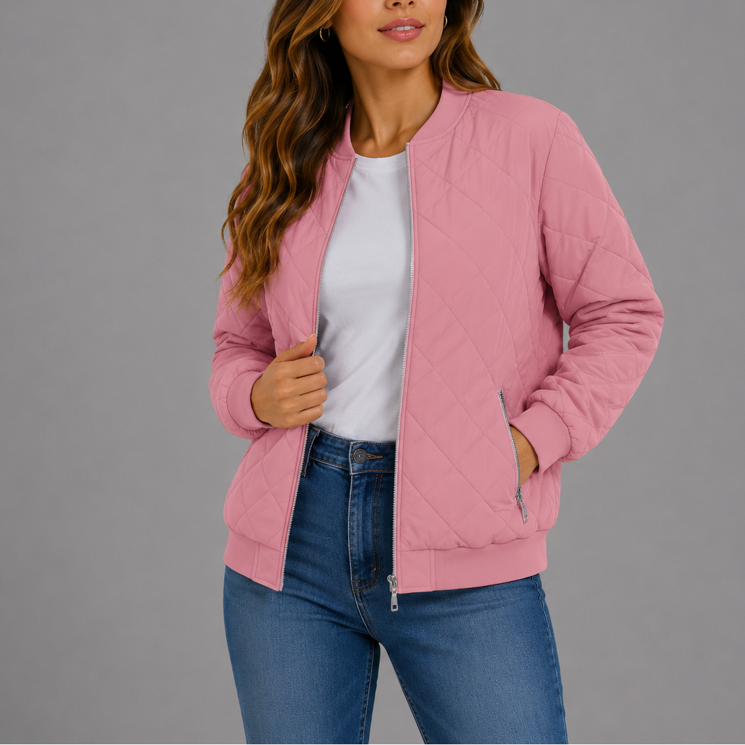 Women's quilted bomber jacket in pink