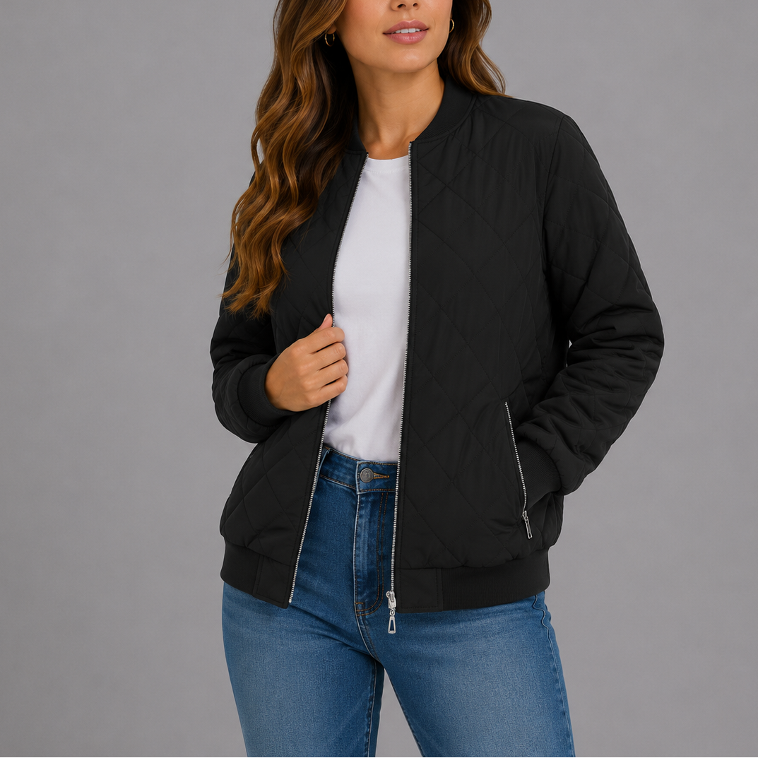 Women's quilted bomber jacket in black
