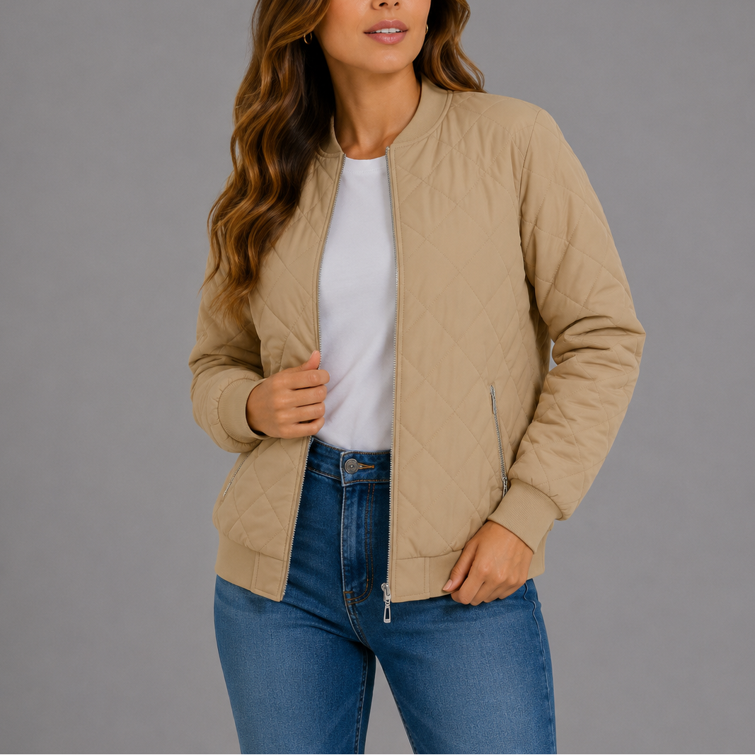 Women's quilted bomber jacket in beige