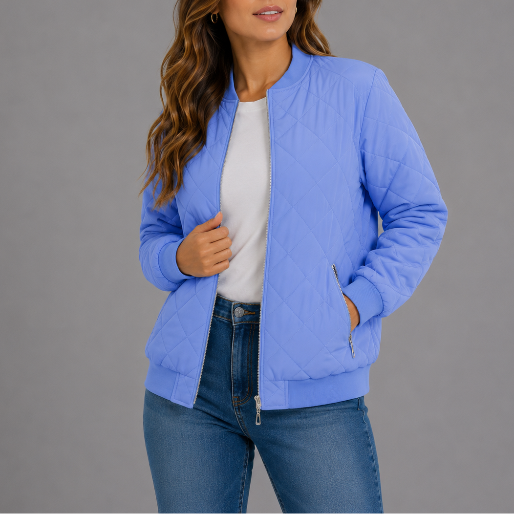 Women's quilted bomber jacket in navy purple