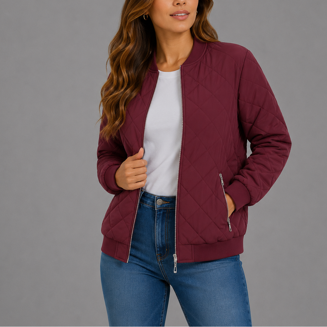 Women's quilted bomber jacket in red carpet