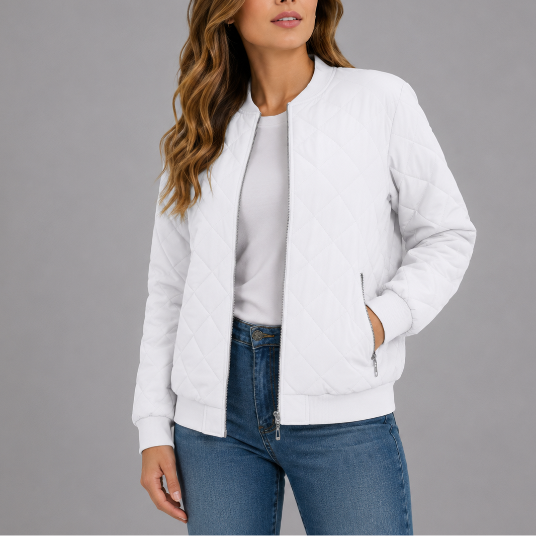 Women's quilted bomber jacket in white