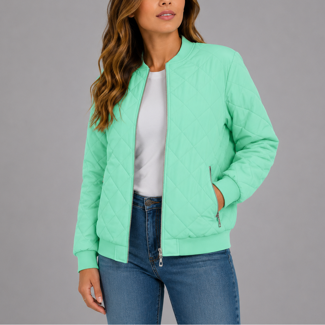 Women's quilted bomber jacket in light green