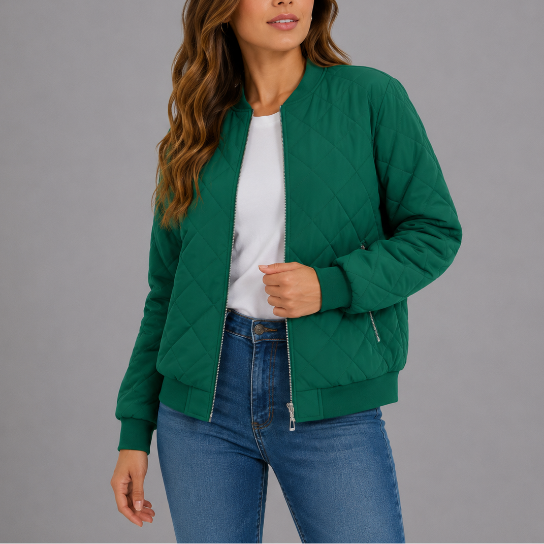 Women's quilted bomber jacket in green