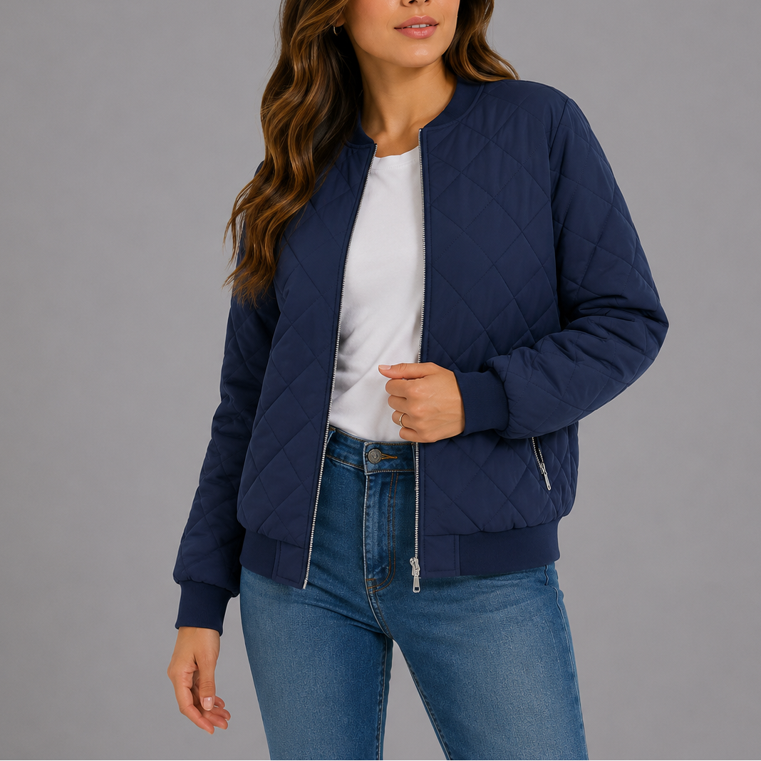 Women's quilted bomber jacket in navy
