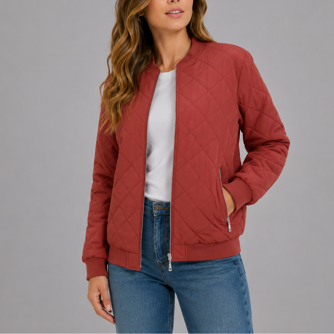 Women's quilted bomber jacket in red