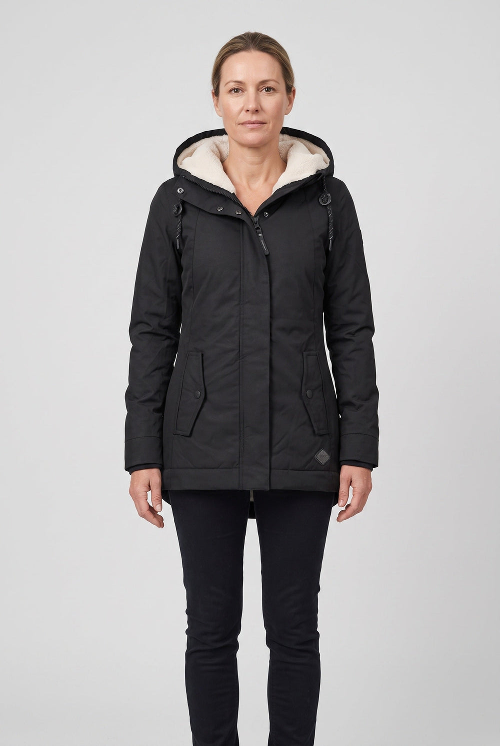Women's Hooded Padded Waterproof Coat, Longline Drawcord Waist