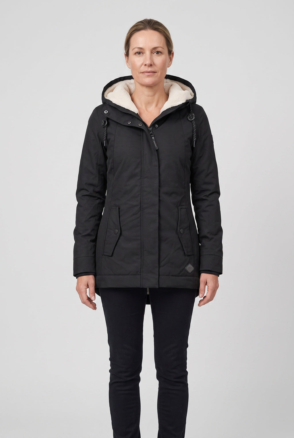 Women's Hooded Padded Waterproof Coat, Longline Drawcord Waist