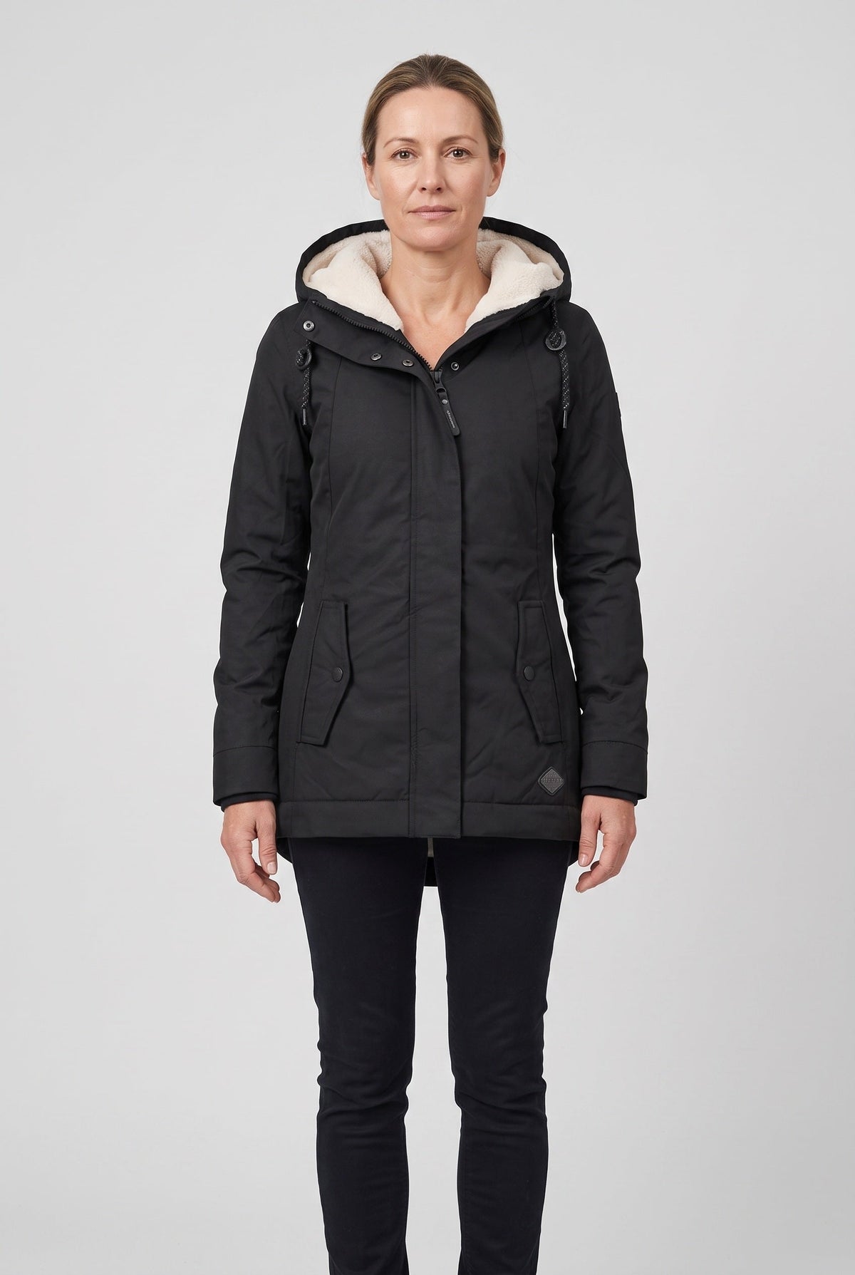 Women's Hooded Padded Waterproof Coat, Longline Drawcord Waist