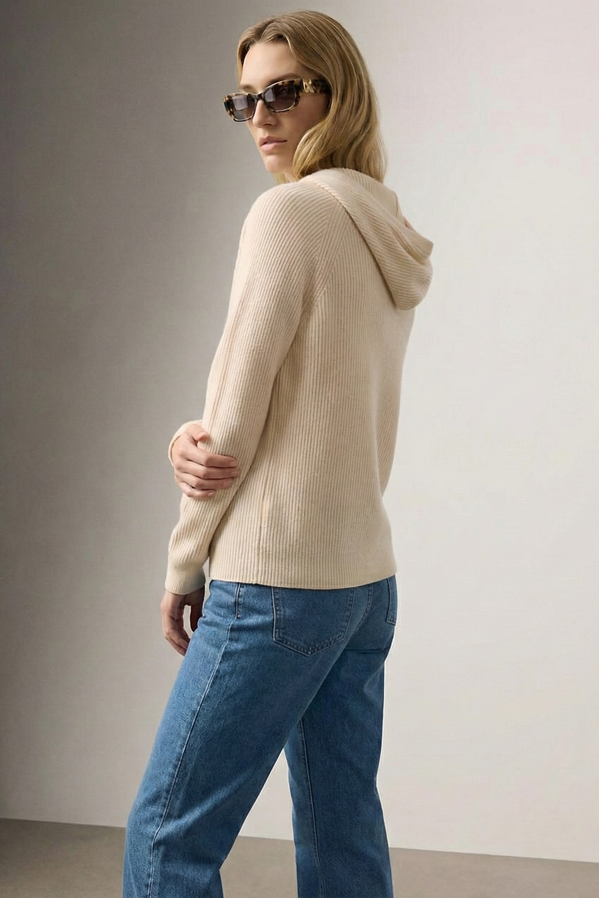 Women's Relaxed Ribbed Hoodie, Drawstring Pullover