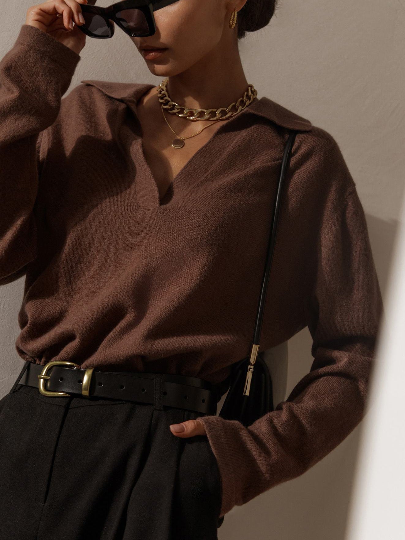 Women's Knit Collared V-Neck Sweater
