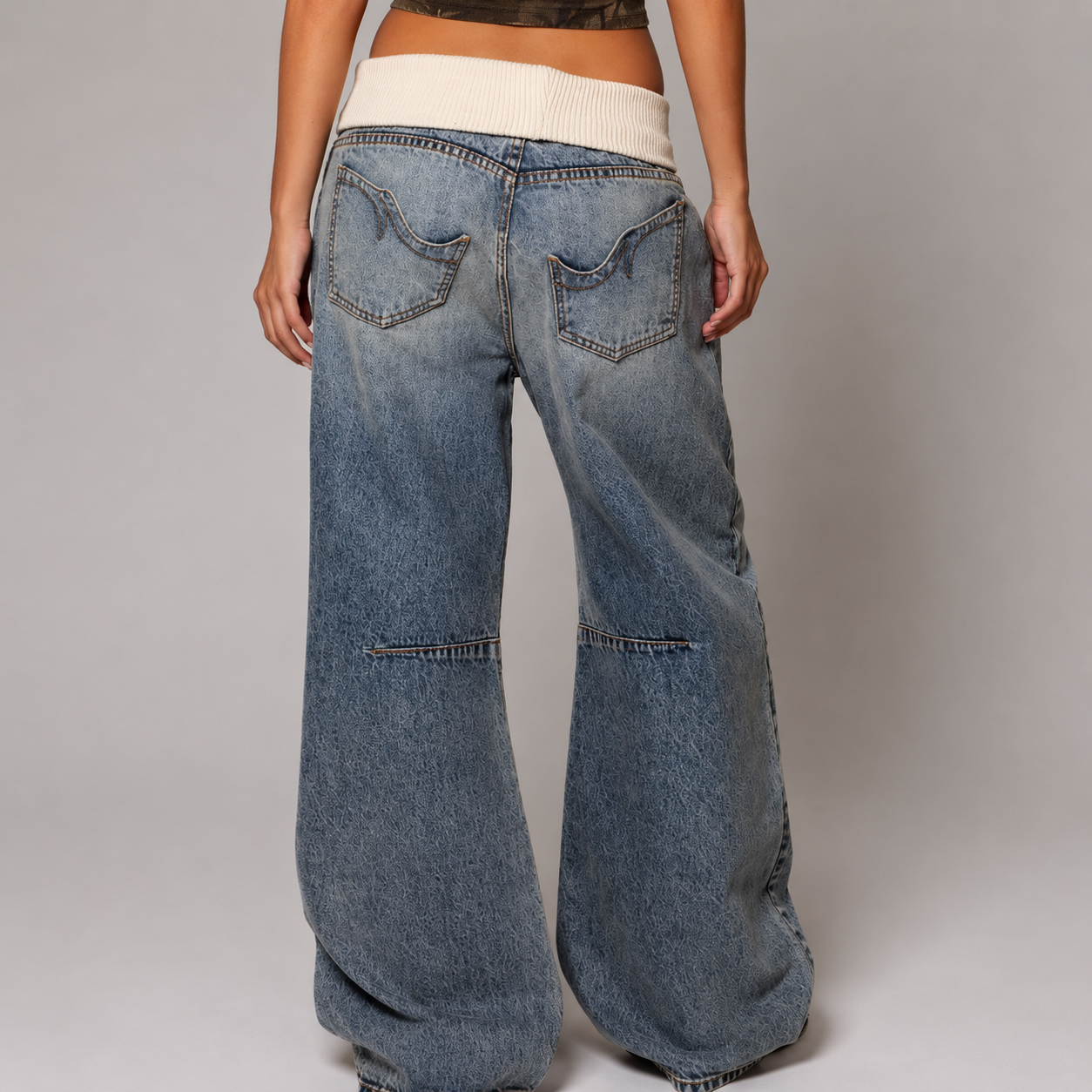 Baggy wide-leg jeans with ribbed waistband in blue