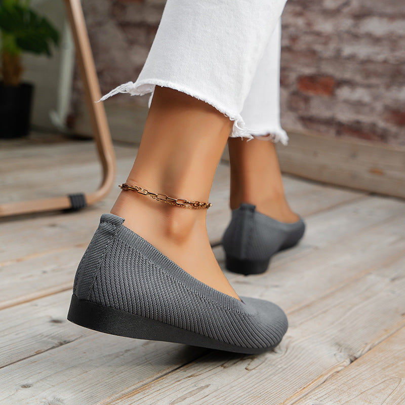 Knit ballet flats with ribbed texture detail