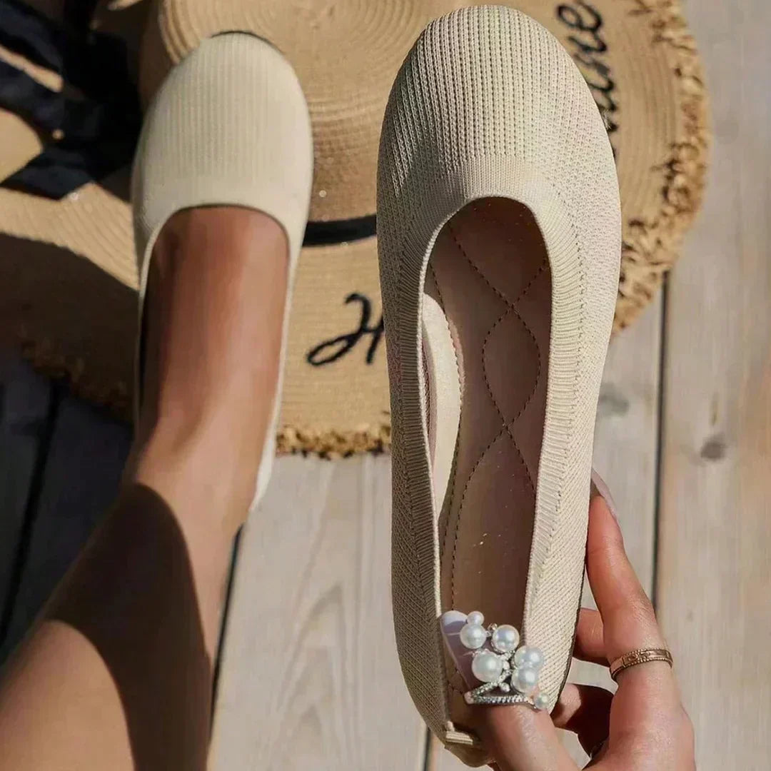 Beige knit slip-on ballet flats