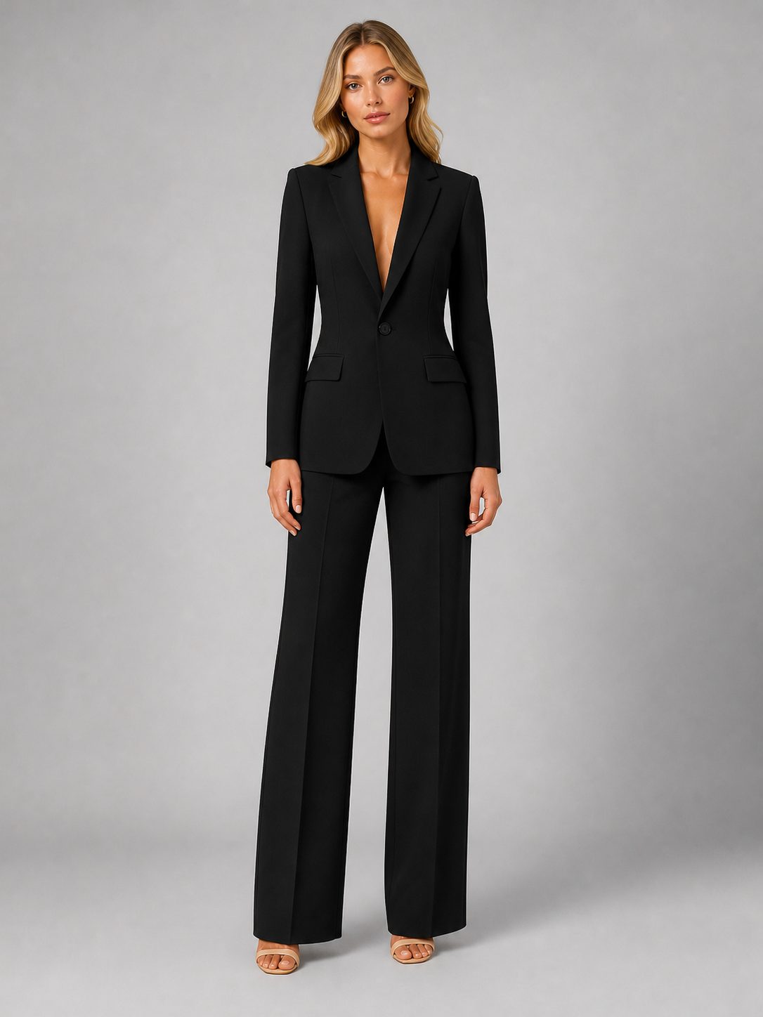 Black tailored blazer and wide-leg trouser set