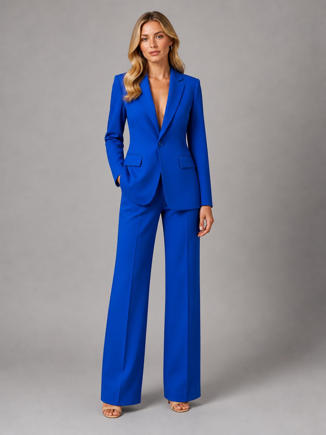 Blue tailored blazer and wide-leg trouser set