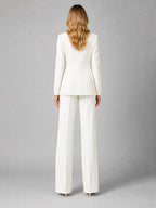 White tailored blazer and wide-leg trouser suit, styled view