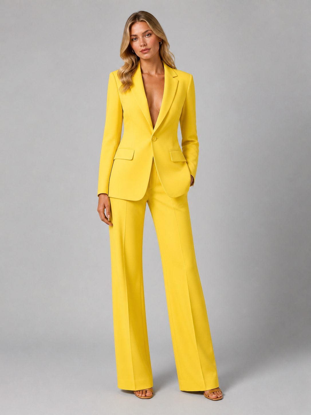 Yellow tailored blazer and wide-leg trouser set