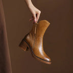 Block-heel ankle boots side view with zip