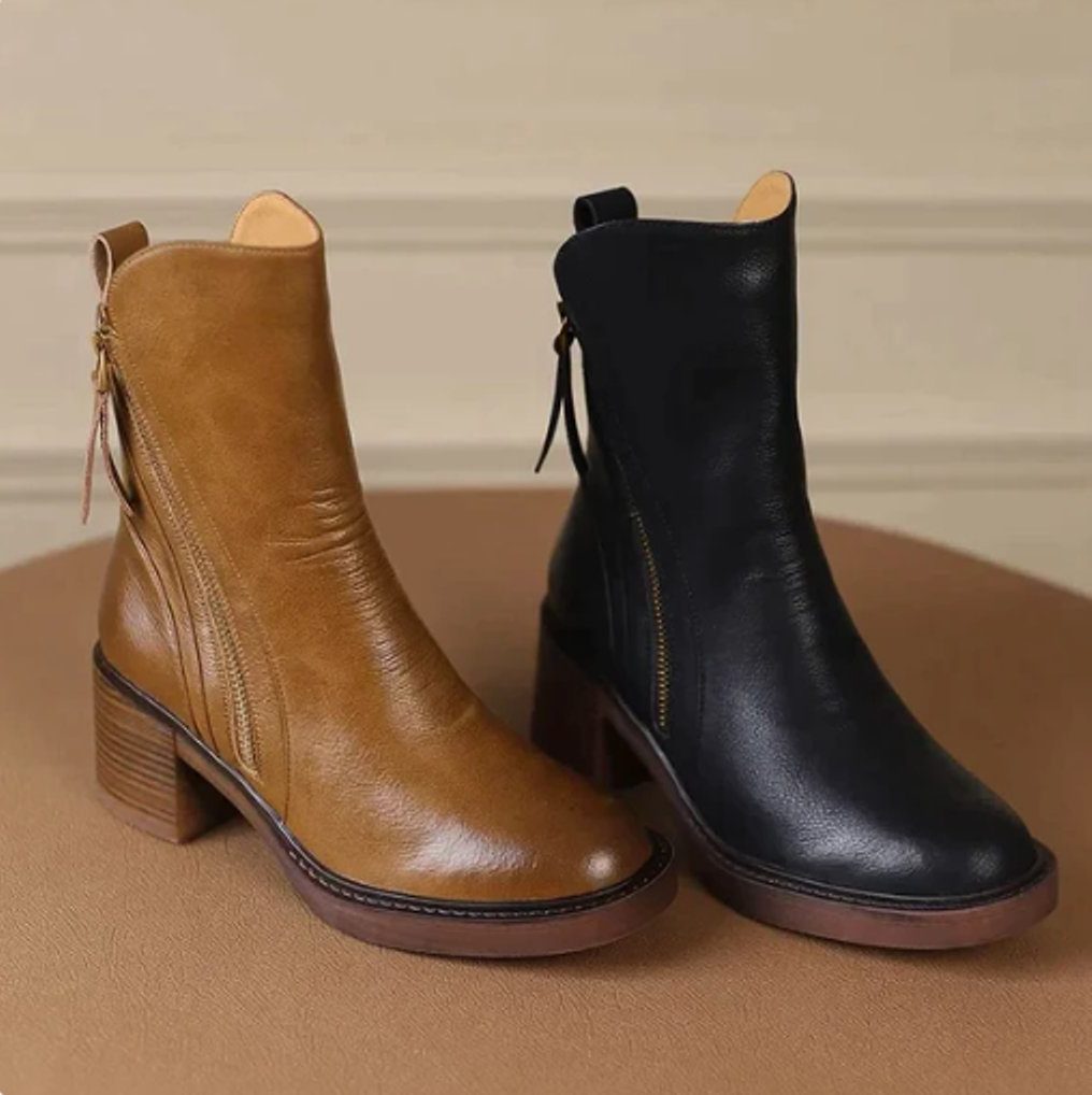 Leather ankle boots with block heel and platform base