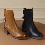 Leather ankle boots with block heel and platform base