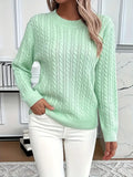 Cable knit crew neck sweater in light green