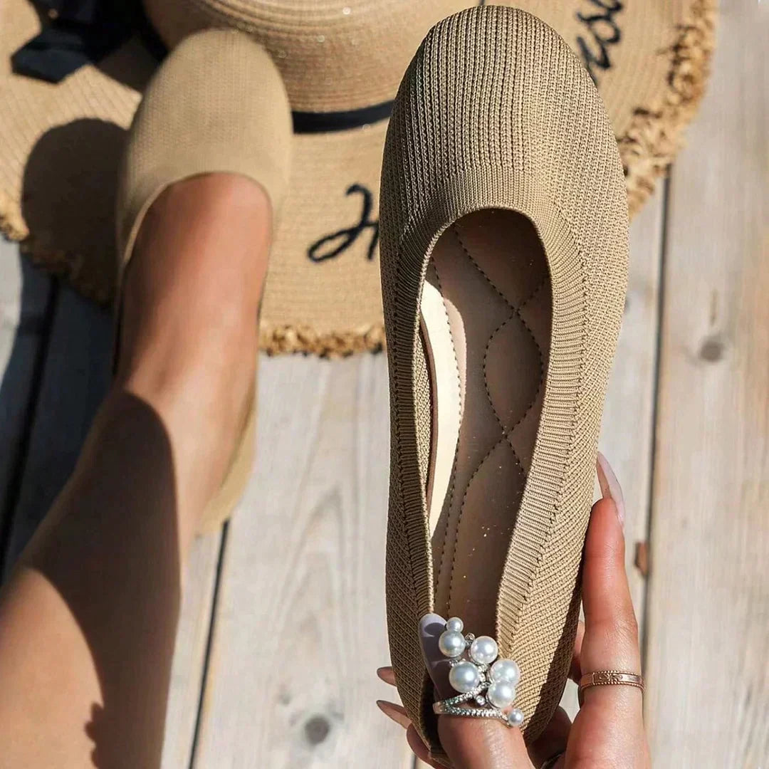 Camel knit slip-on ballet flats