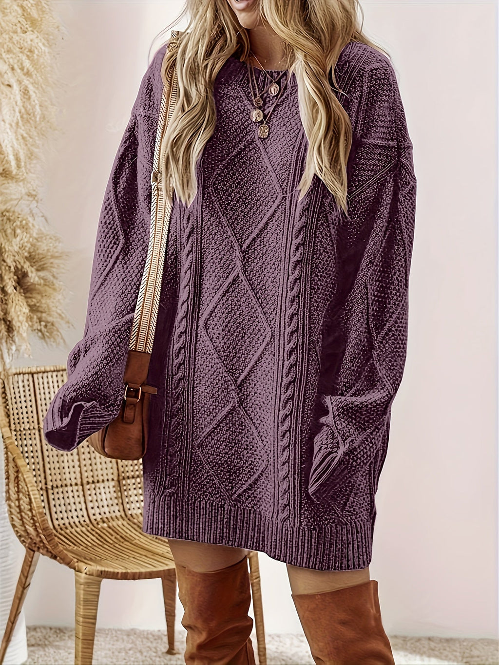 Women's Cable-Knit Sweater Dress, Relaxed Fit – view 2