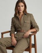 Checked wide-leg jumpsuit belted waist detail