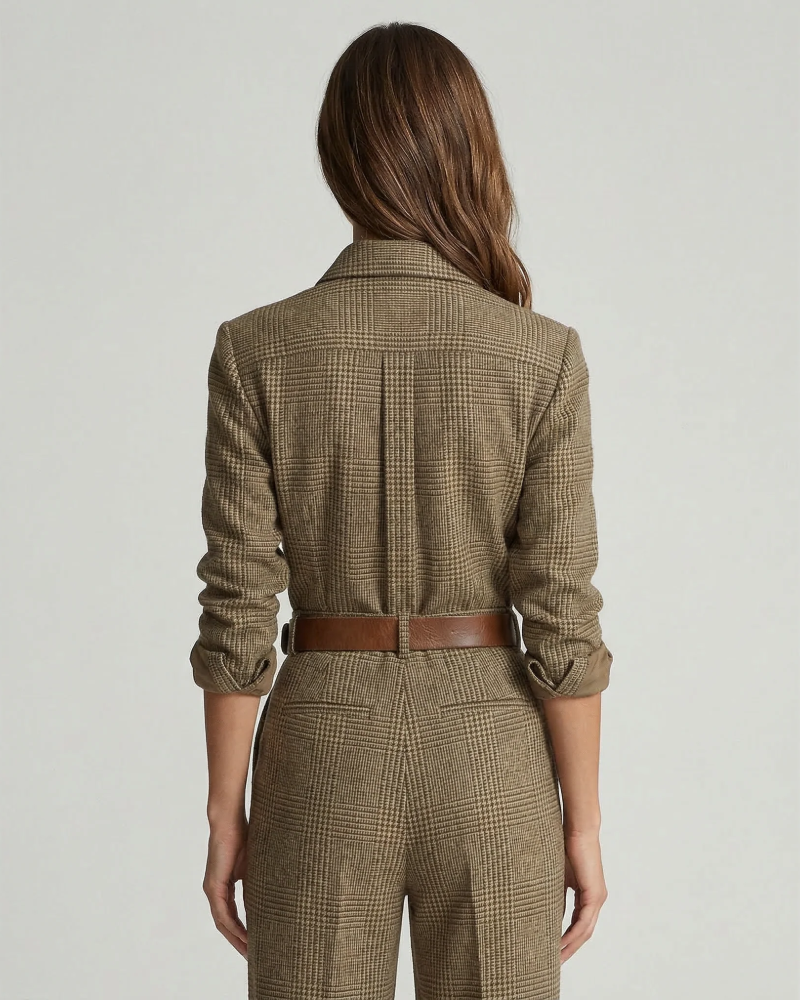Checked wide-leg jumpsuit front pockets