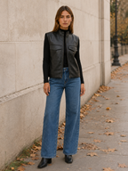 Sleeveless zip-front utility jacket styled